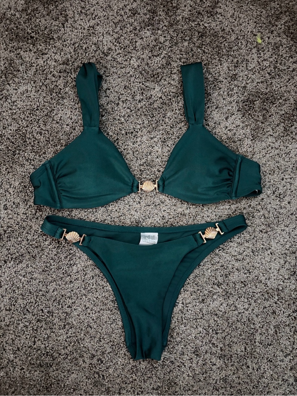 wild fable Forest Green Bikini Set with Gold Shell Accents